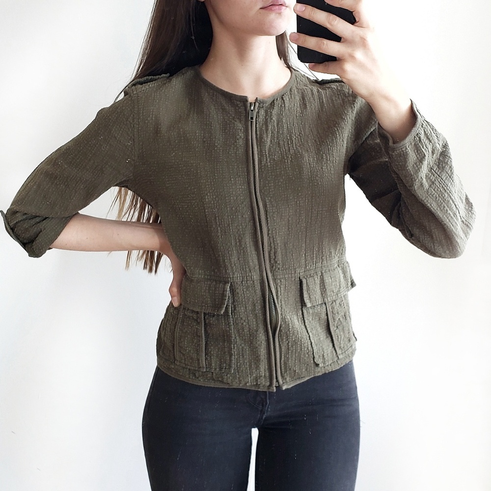 Sanctuary Army green military light zip jacket